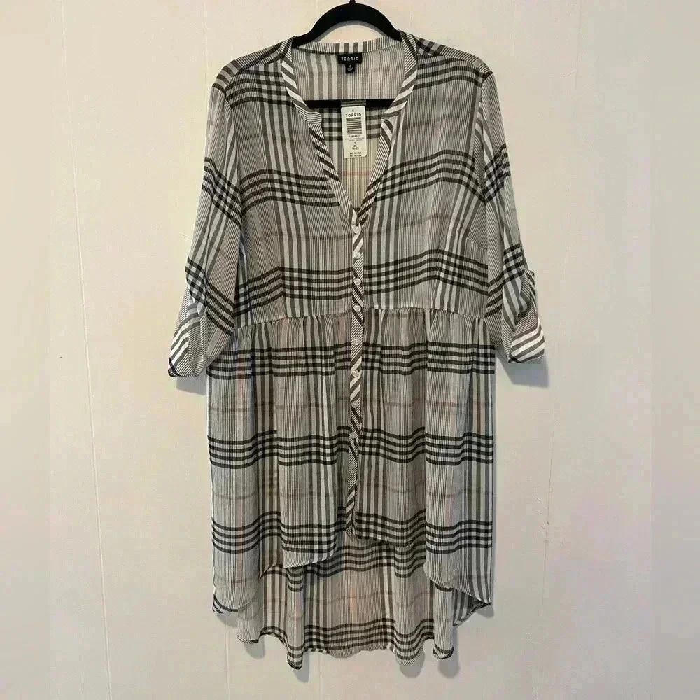 Torrid 2 W Lexie PID LS Chiffon Button Up Blouse NWT P21